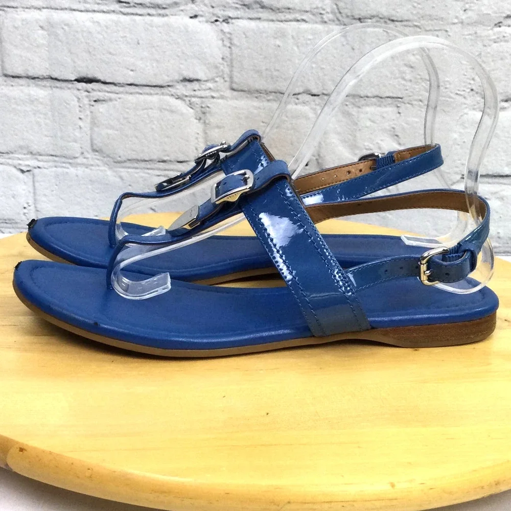 Coach Cassidy Women's Patent Leather T-Strap Buckle Open Toe Blue Sandal 7B - Picture 4 of 12